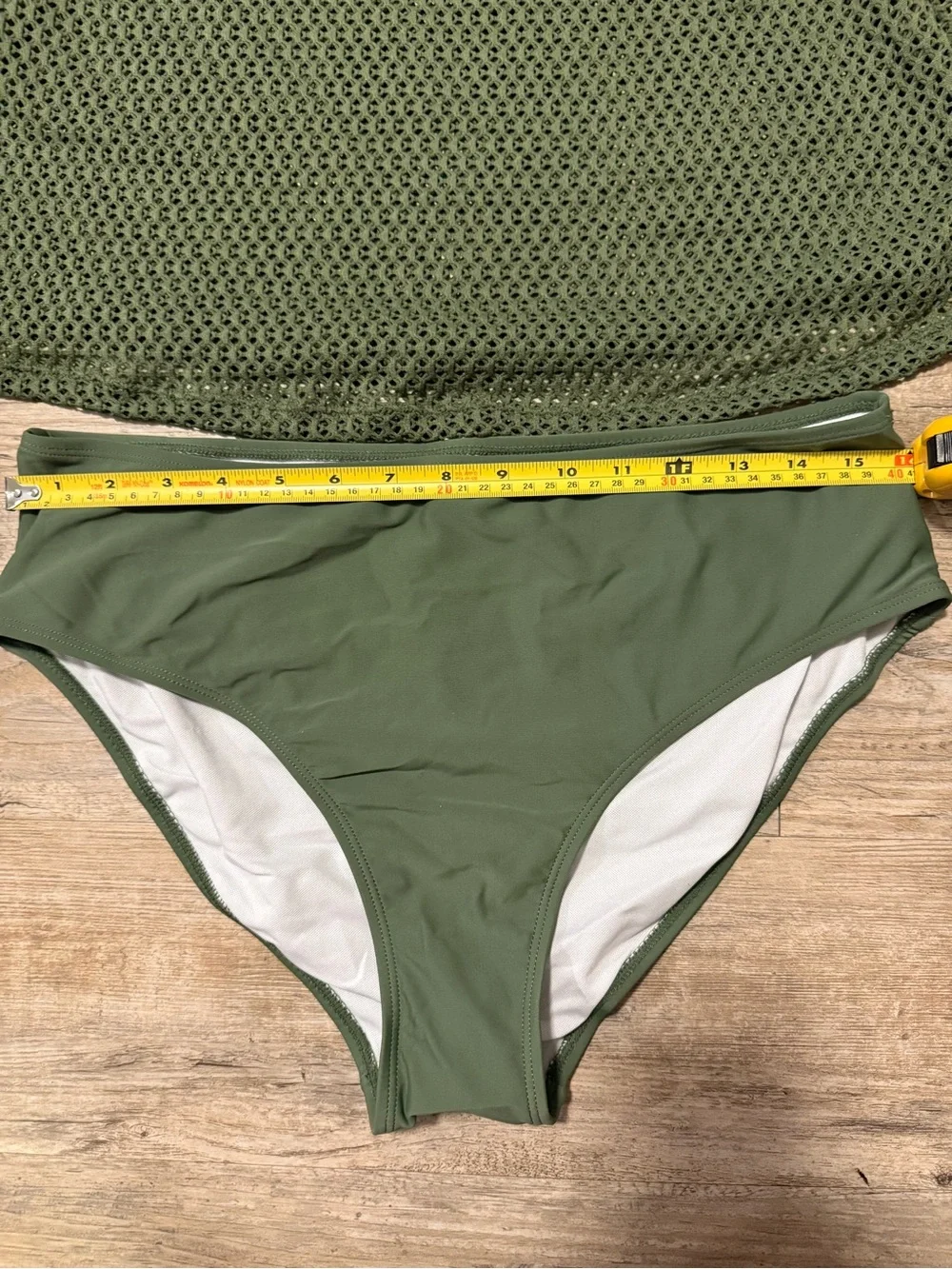 Olive Green Textured Tankini Set with Tie-Waist